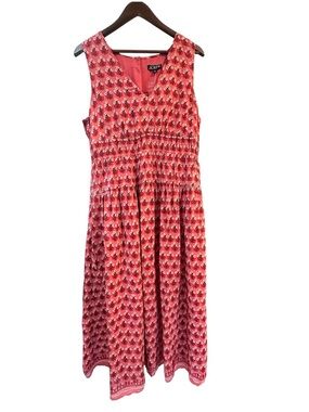 J.Crew Hyacinth Dress NWT  Sz L Coral Red Floral Crepe de Chine Smocked Midi
